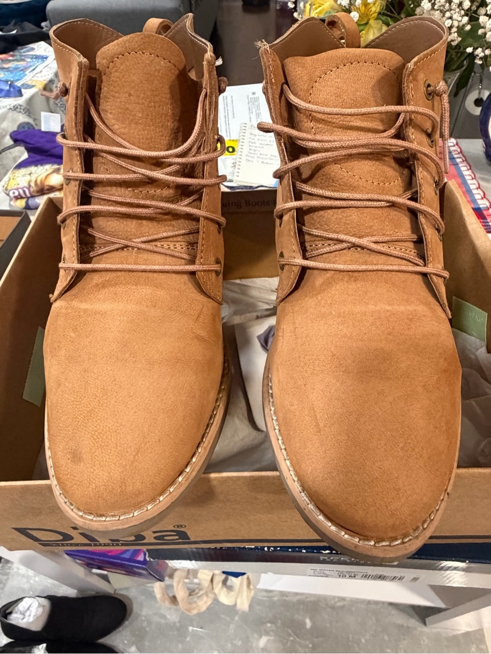 Tan Suede Lace-Up Boots